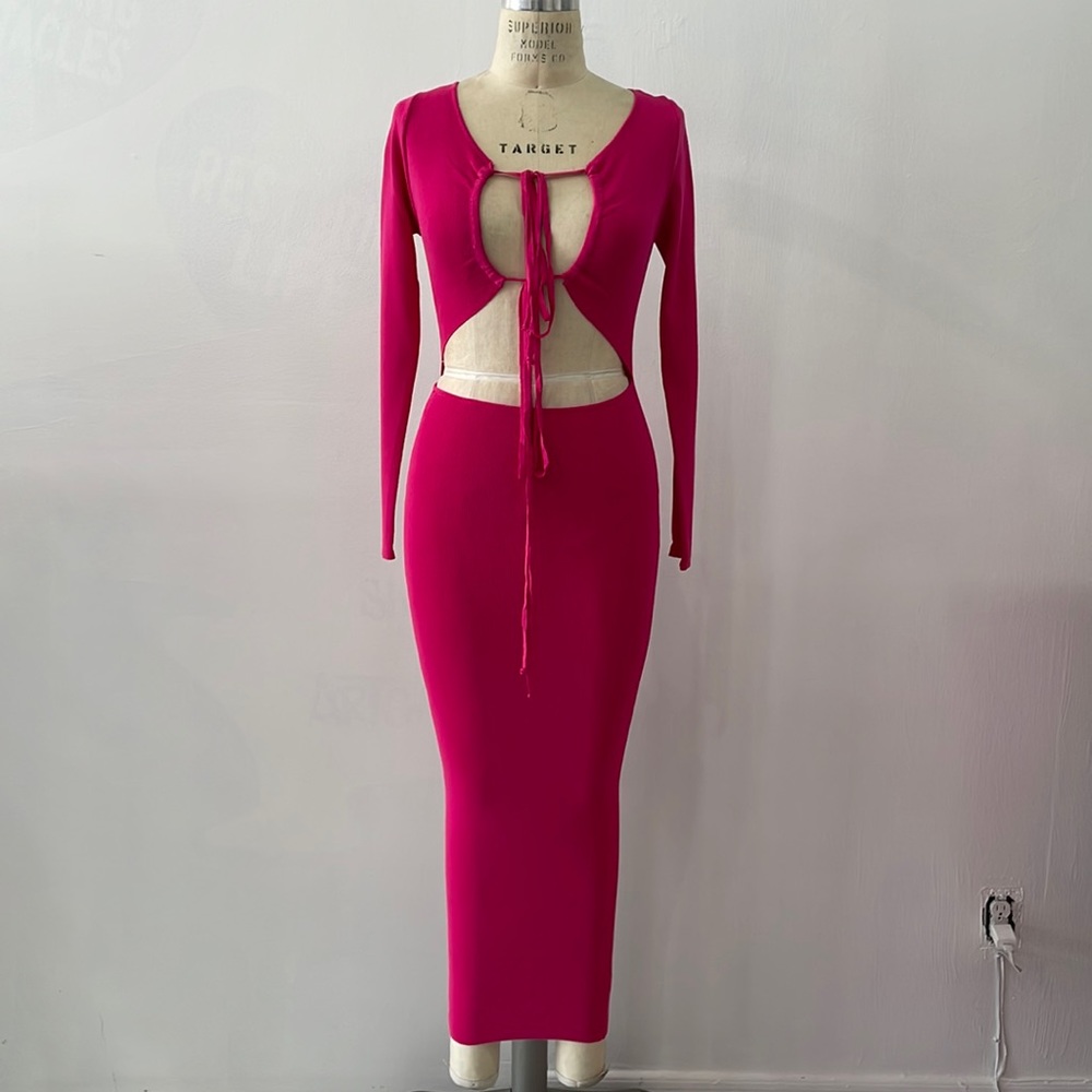 Cut Out Front Tie MIDI Dress KNIT